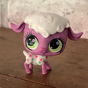 LITTLEST PET SHOP PET SHOP LPS #3065 Purple‎ Sheep Lamb Pink Bow Polka Dot Shirt
